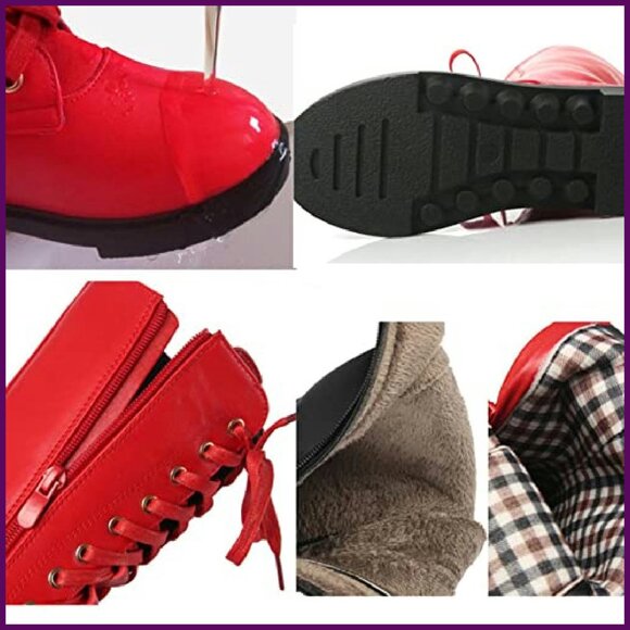 Girls Leather Combat Boots Mid Calf Zipper Lace-Up Winter Riding - Picture 3 of 8